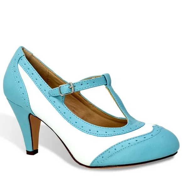 Chase & Chloe Mary Jane Oxford Pumps - Retro Round Toe Shoe with Ankle S… - Picture 2 of 5